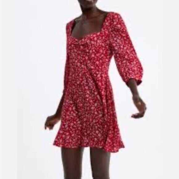 Zara Red & White Floral Mini Dress Sz M - Picture 1 of 8